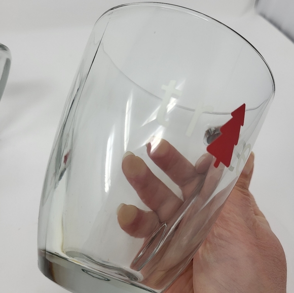 2 Glass Coffee Cups Mugs 16 oz. triangle handle glass Christmas Tree See Thru - Picture 7 of 11